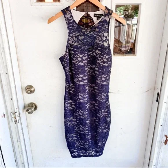 My Michelle | Dresses | My Michelle Navy Blue And Nude Floral Lace Strappy  Back Bodycon Sleeveless Dress | Poshmark